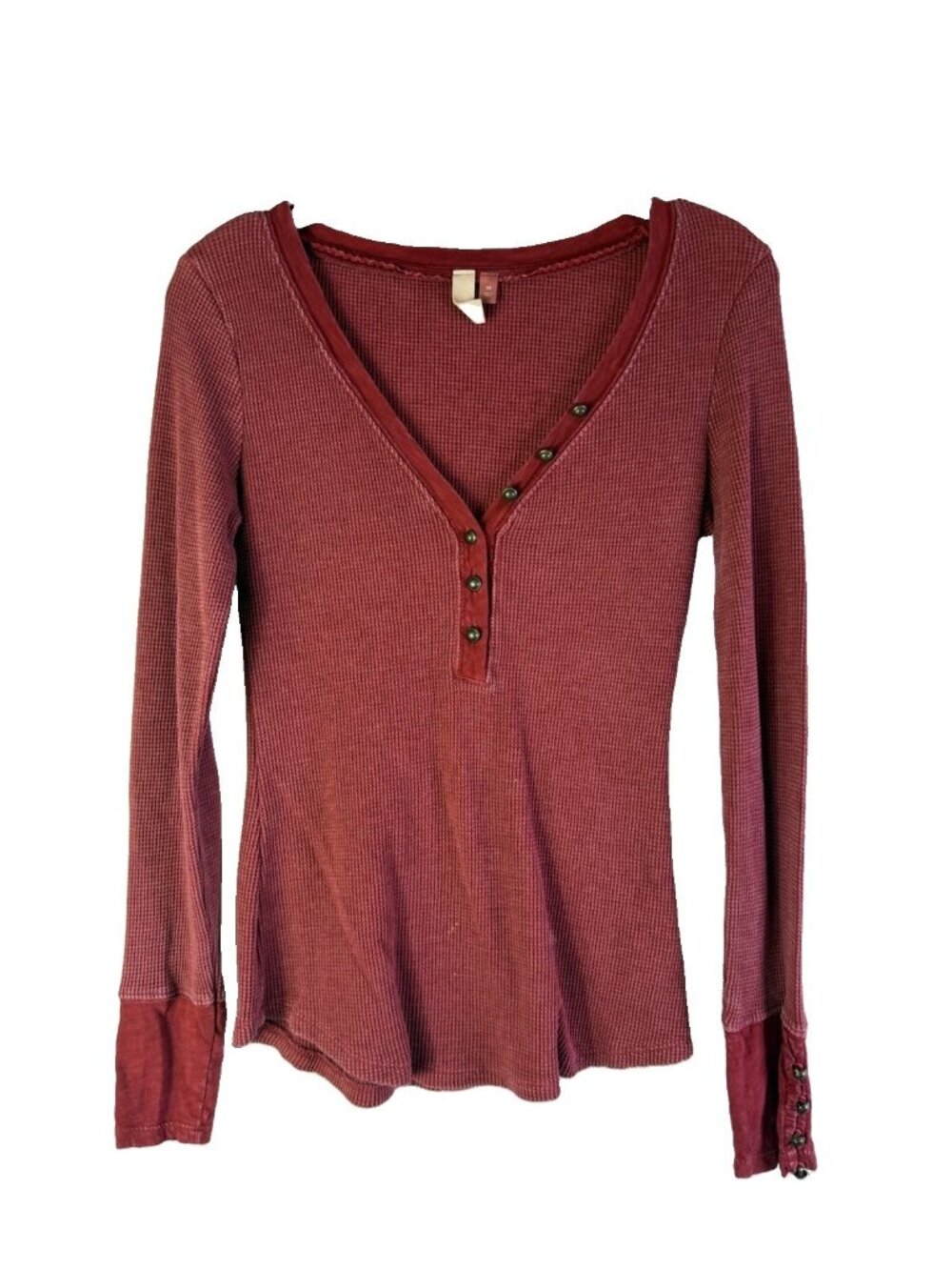 PILCRO Anthropologie Thermal Shirt Waffle Knit Button Cuffs Fitted
